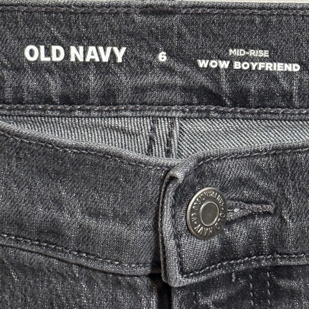 Old Navy Wow Boyfriend Jeans Womens 6 Mid Rise Washed Black Straight Leg Stretch - Picture 4 of 10